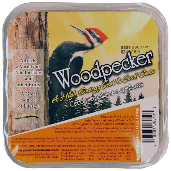Pine Tree Farms Woodpecker High Energy Suet and Seed Cake Blend (11 oz, Single pack)